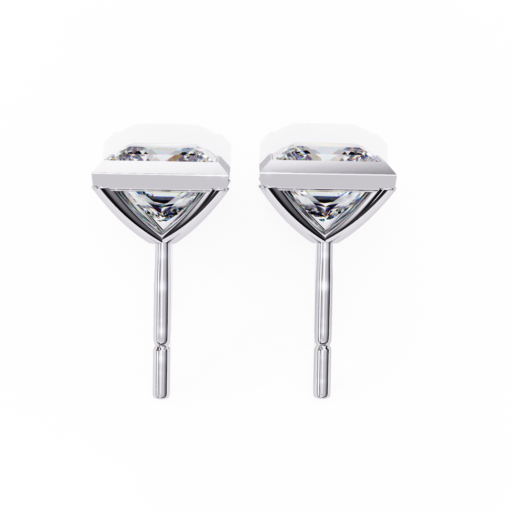 1.77ct Princess Cut Diamond Studs in Bezel Set – H VS1
